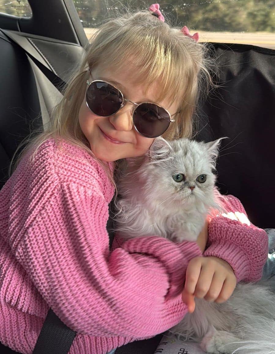 Texas family with their perfectly matched Persian kitten